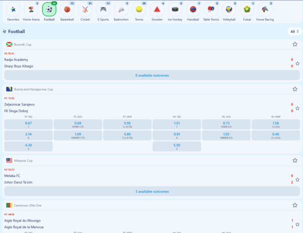 Pasaran pertaruhan bola sepak di Dashking88 dengan pilihan odds, jumlah gol dan handicap