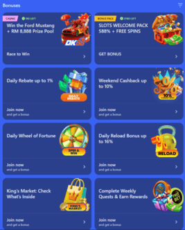 Dashking88 promotions page with bonus offers, daily check-in promo code area, and terms preview